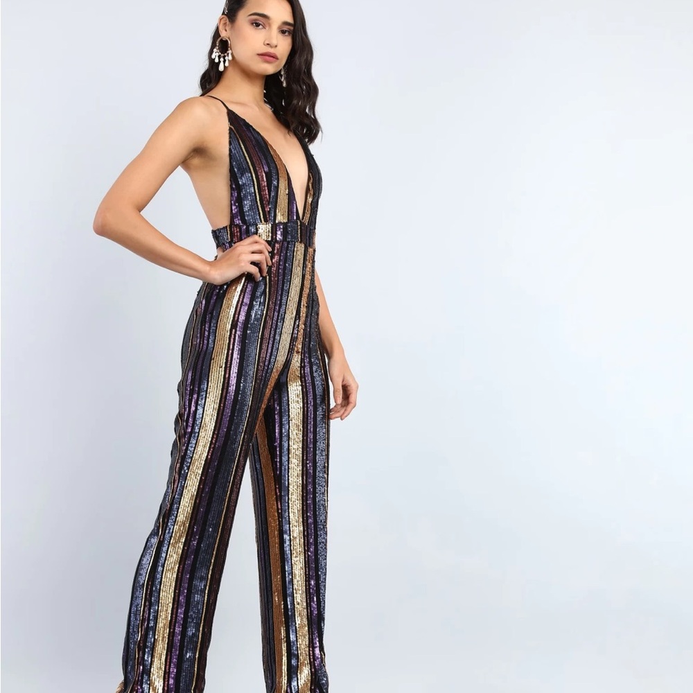 Great Condition Forever 21 Embellished Sequin Striped Jump Suit Size Small